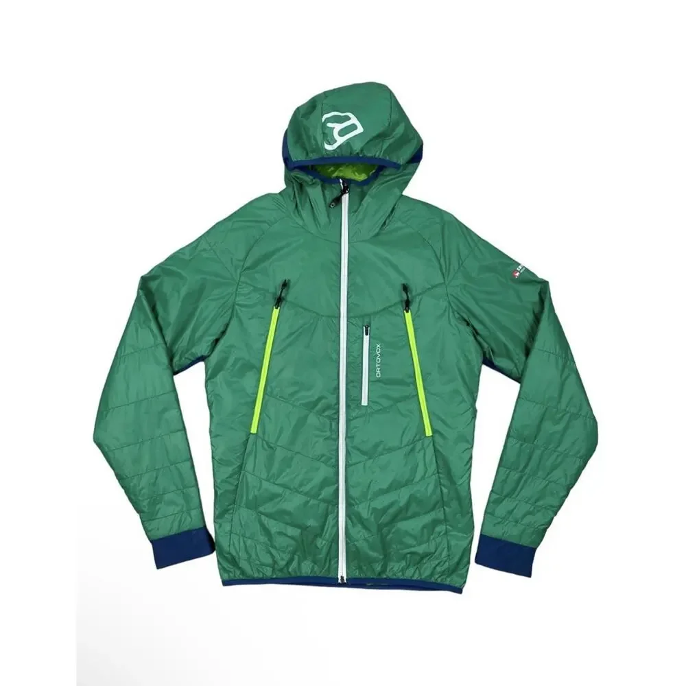 Ortovox Swisswool Piz Boè Green Jacket neon yellow pocket zippers. Men’s Medium